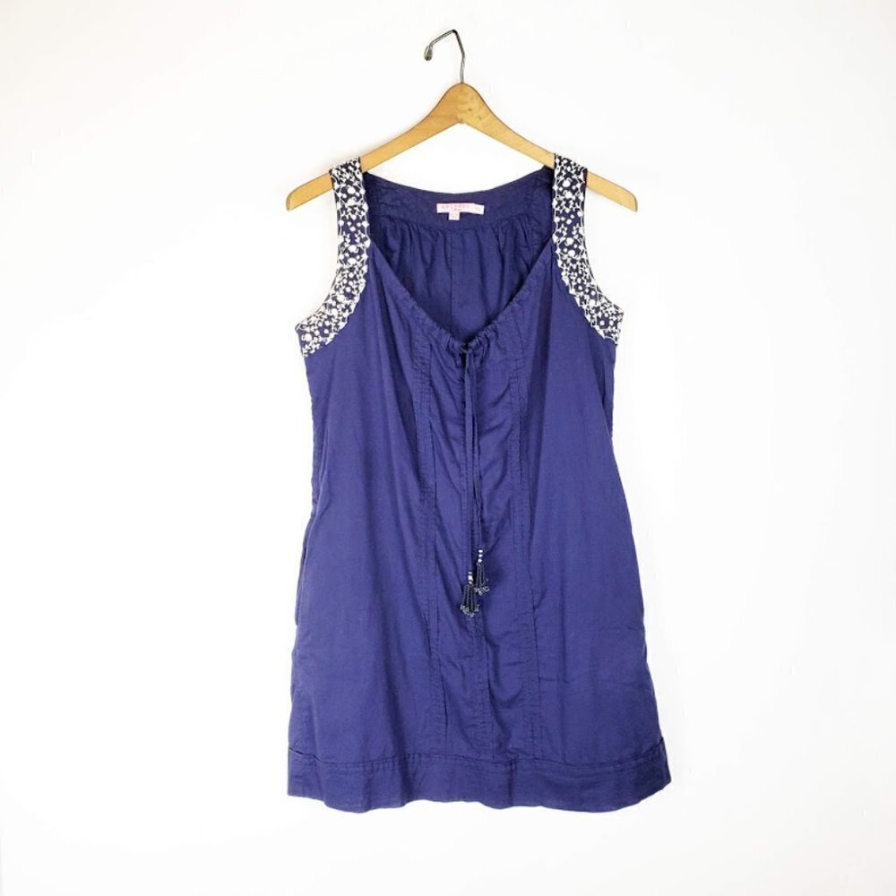 Calypso St Barth Shift Dress Navy Blue Cotton White Embroidered Womens Size XS